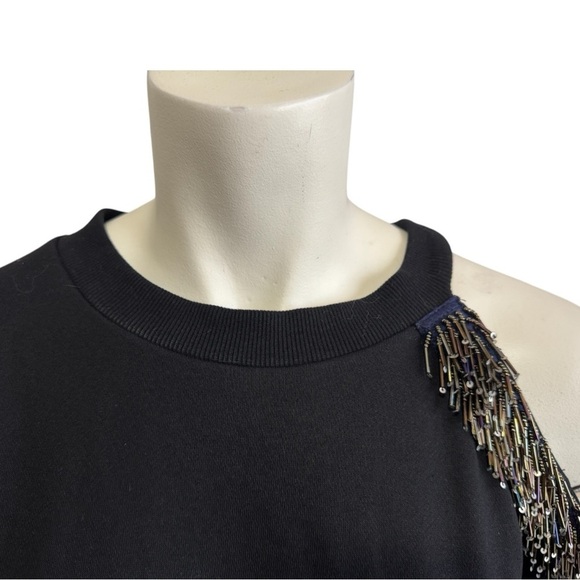STELLAH asymmetrical black beaded fringe cold shoulder crew neck top women’s XL - Picture 9 of 13